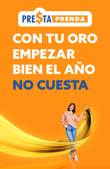 Presta Prenda. Imagen de la cuponera para la promoción de la Cuesta de Enero. "Con tu oro empezar bien el año no cuesta"
